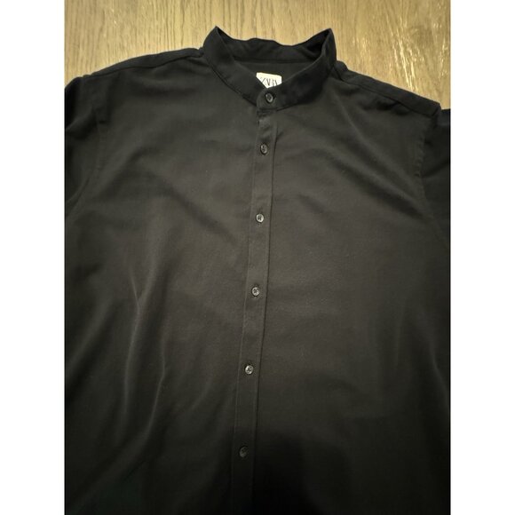 Zara Men Slim Fit XL Band Collar Long sleeve button Black Shirt Cotton Textured - Picture 8 of 9